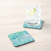 Aquamarijn met witte geometrie ruimte bier onderzetter (Rechterzijde)