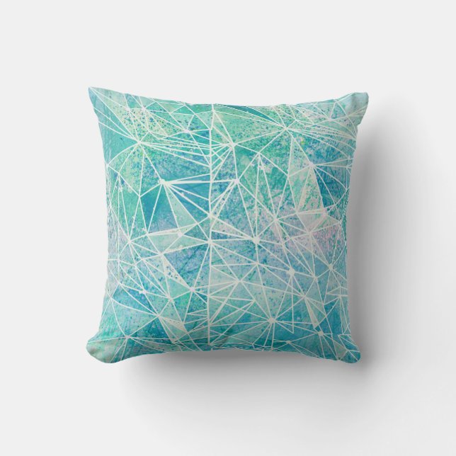 Aquamarijn met witte geometrie ruimte kussen (Voorkant)