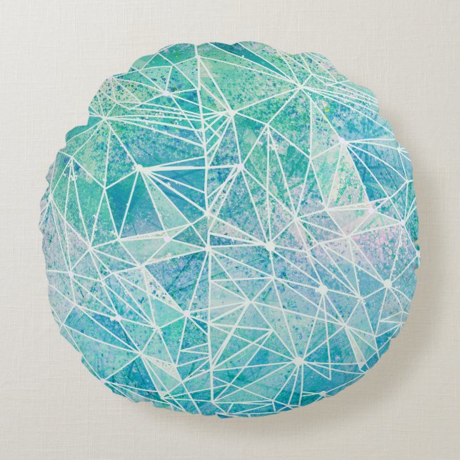 Aquamarijn met witte geometrie ruimte rond kussen (Voorkant)