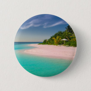Aquamarijn oceaan tropisch strand panorama ronde button 5,7 cm