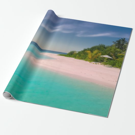 Aquamarijn oceaan tropisch strand Scène Cadeaupapier (Uitgerold)