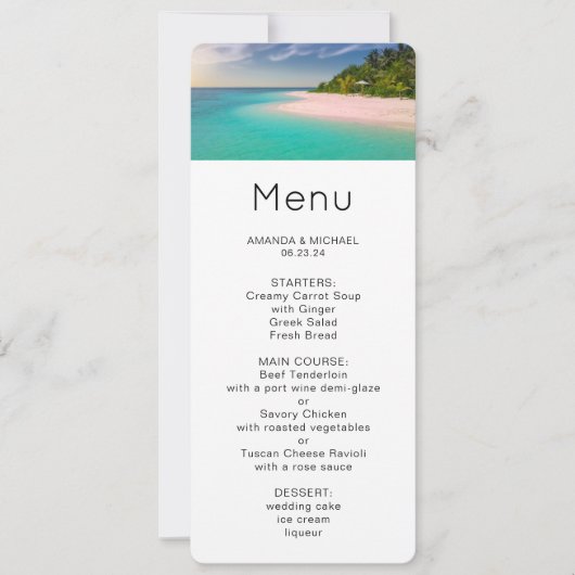 Aquamarijn Oceaan Tropisch Strand Scenisch Menu Kaart (Voorkant)