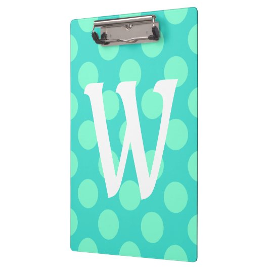Aquamarijn Polka Dot Single Letter Monogram Klembord (Links)