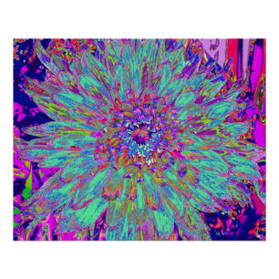 Aquamarijn Regenboogkleur Abstracte Dahlia Bloem Perfect Poster
