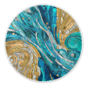 Aquamarijn River Abstract Mozaïek Kunst Keramische Knop (Voorkant)