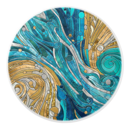 Aquamarijn River Abstract Mozaïek Kunst Keramische Knop (Voorkant)