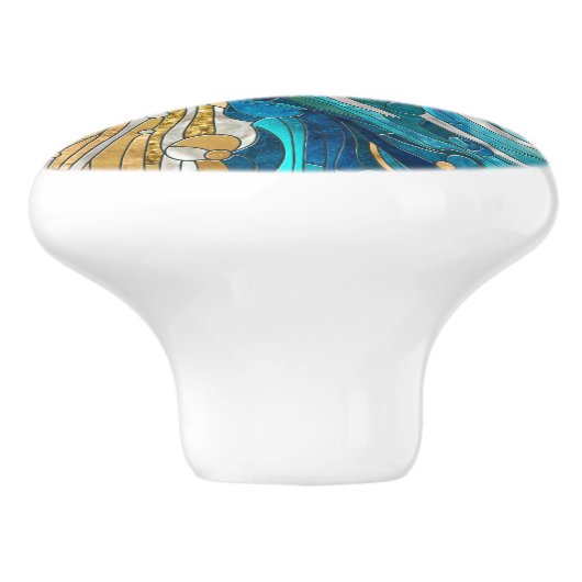 Aquamarijn River Abstract Mozaïek Kunst Keramische Knop (Zijkant)