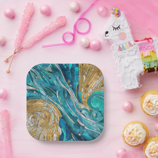 Aquamarijn River Abstract Mozaïek Kunst Papieren Bordje (Feest)