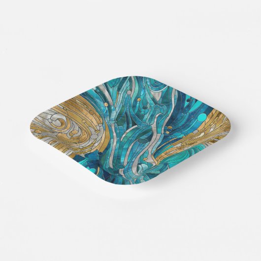 Aquamarijn River Abstract Mozaïek Kunst Papieren Bordje (Gebogen)