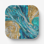 Aquamarijn River Abstract Mozaïek Kunst Papieren Bordje (Voorkant)