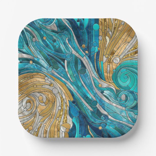 Aquamarijn River Abstract Mozaïek Kunst Papieren Bordje (Voorkant)