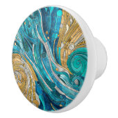 Aquamarijn Rivier Abstract Mozaïek Kunst Keramische Knop (Rechts)