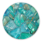 Aquamarijn steentjes keramische knop (Voorkant)