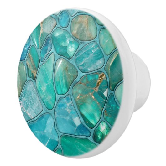 Aquamarijn steentjes keramische knop (Rechts)