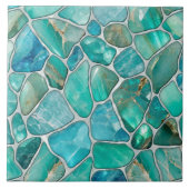 Aquamarijn steentjes op parel tegeltje (Voorkant)