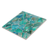 Aquamarijn steentjes op parel tegeltje (Zijkant)