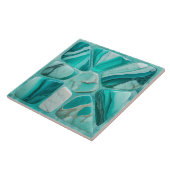 Aquamarijn stenen bloem Abstracte cellulaire kunst Tegeltje (Zijkant)