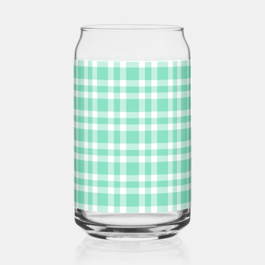 Aquamarijn wit geruit patroon blikvorm glas (Voorkant)