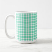 Aquamarijn wit geruit patroon koffiemok (Links)