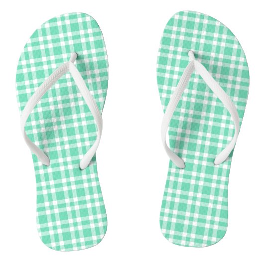 Aquamarijn wit geruit patroon teenslippers (Voetbed)