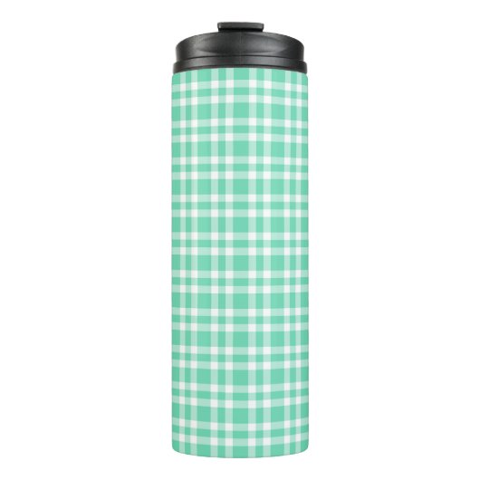 Aquamarijn wit geruit patroon thermosbeker (Voorkant)