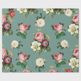 AQUAMARIJN, WIT & ROZE ROZEN INPakkINGSPAPER Cadeaupapier