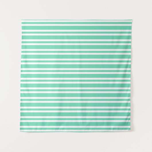 Aquamarijn Wit Strepen Patroon Wandkleed (Voorkant)