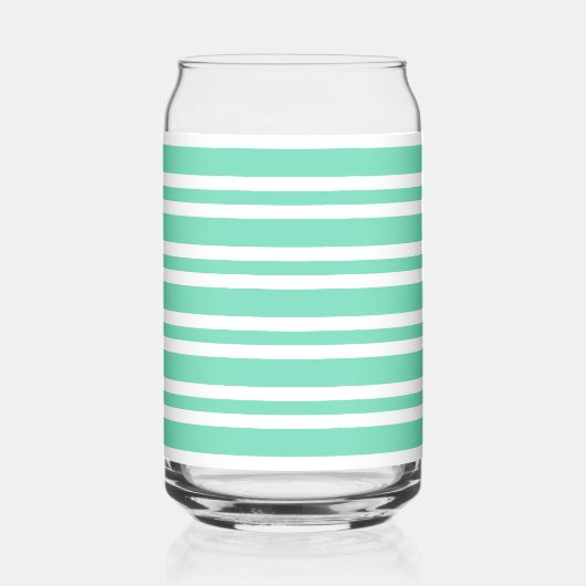 Aquamarijn Wit Strepenpatroon Blikvorm Glas (Voorkant)