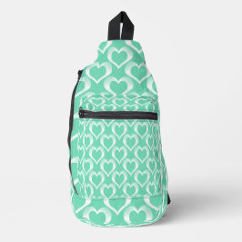 Aquamarijn Witte Harten Patroon Sling Bag