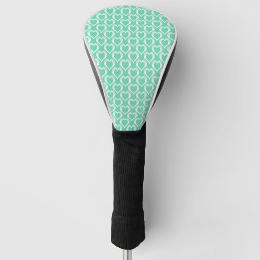 Aquamarijn Witte Hartjes Patroon Golfheadcover (Voorkant)