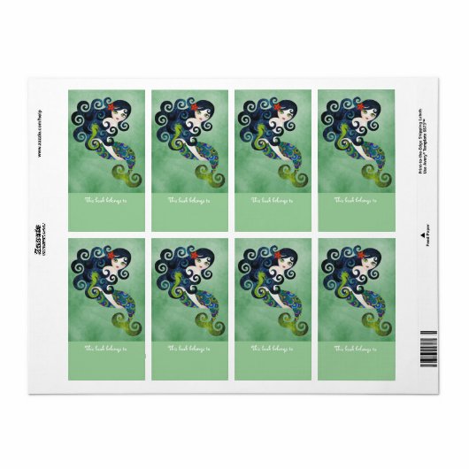 Aquamarijn Zeemeermin Boekplaten Labels (Full Sheet)
