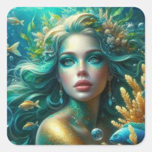 Aquamarijn - Zeemeermin Series Art Collectie Vierkante Sticker