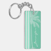Aquamarijn zeepschuim groene strepen; Retro palmbo Sleutelhanger (Voorkant Links)