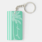 Aquamarijn zeepschuim groene strepen; Retro palmbo Sleutelhanger (achterkant)