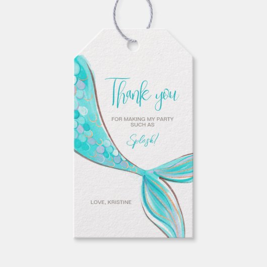 Aquamarijne Meerminstaart Feestcadeautag Cadeaulabel (Voorkant)