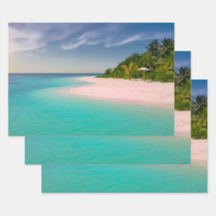Aquamarijne oceaan tropisch strand panorama inpakpapier vel