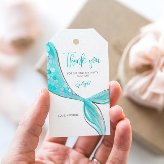Aquamarijne Zeemeerminstaart Feest Gift Tag Cadeaulabel