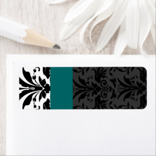Aquamarine & Black Bumble Bee Damask-adres Etiket