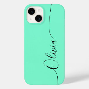 Aquamarine Black Elegant Calligraphy Script Name Case-Mate iPhone 14 Hoesje
