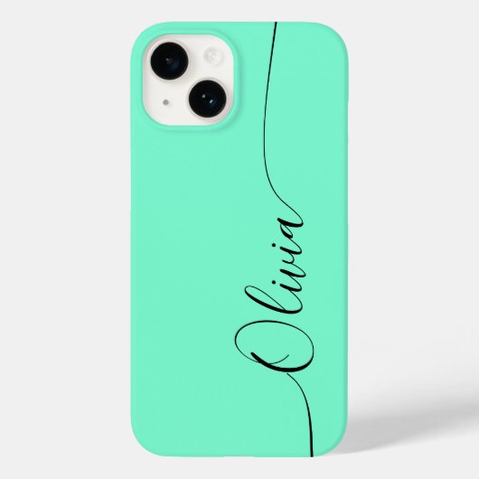 Aquamarine Black Elegant Calligraphy Script Name Case-Mate iPhone Case (Achterkant)