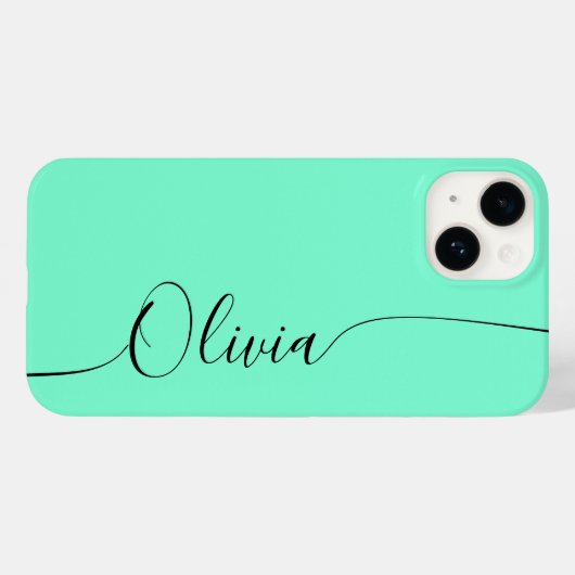 Aquamarine Black Elegant Calligraphy Script Name Case-Mate iPhone Case (Achterkant (horizontaal))