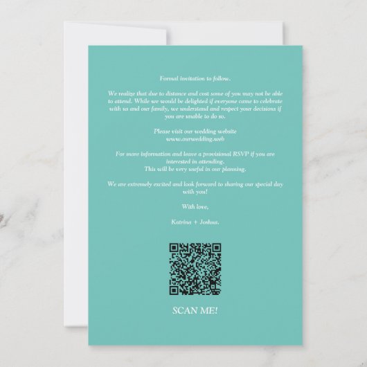 Aquamarine Black & White Trendy Romantic Save The Date (Achterkant)