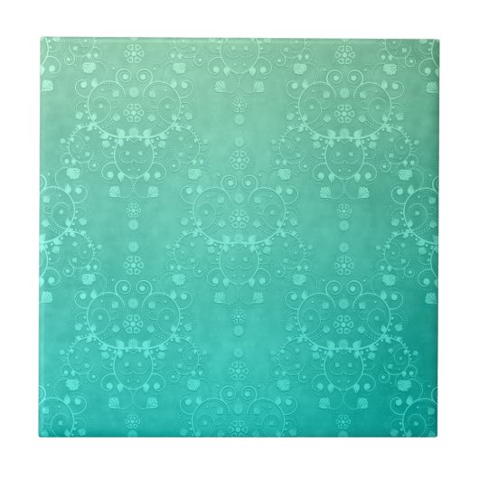 Aquamarine Blauwgroen Mint Green Fancy Damask Patr Tegeltje (Voorkant)