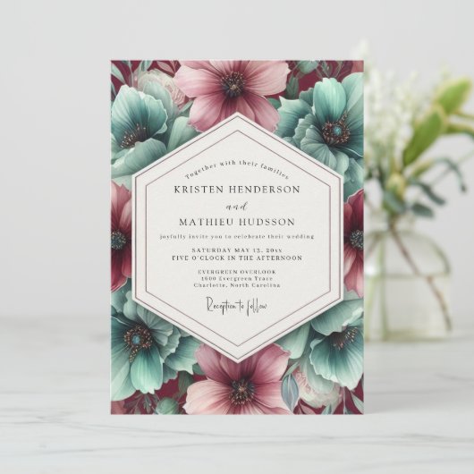 Aquamarine Bloom Wedding Kaart (Staand voorkant)