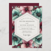 Aquamarine Bloom Wedding Kaart (Voorkant / Achterkant)