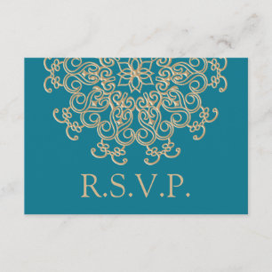 AQUAMARINE BLUE EN GOUDE INDIASE RESPONS RSVP-KAAR RSVP KAARTJE