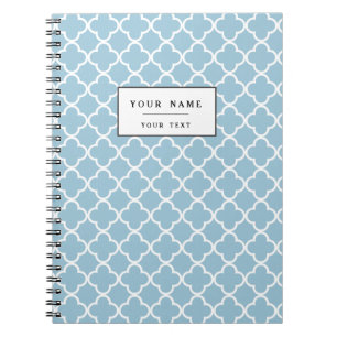 Aquamarine Blue en White Quatrefoil Moroccan paten Notitieboek