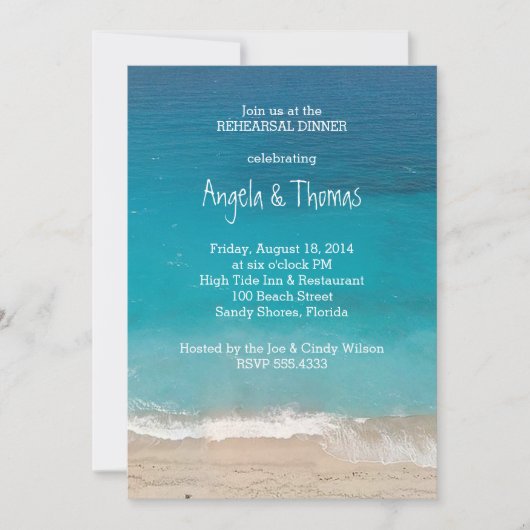 Aquamarine Blue Ocean Rehearsal Dinner Invitations Kaart (Voorkant)