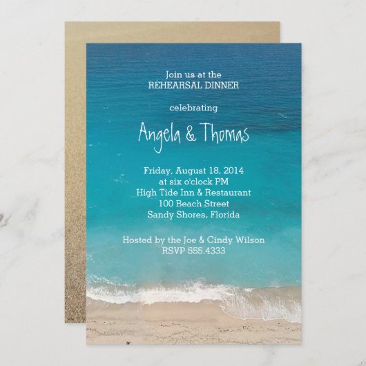 Aquamarine Blue Ocean Rehearsal Dinner Invitations Kaart (Voorkant / Achterkant)