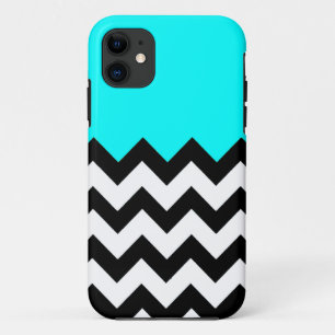 Aquamarine-Blue-on-Black- en-White-Zigzag-Pattern Case-Mate iPhone Case